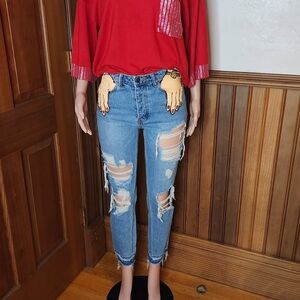 Signature Light Blue Ripped Skinny Jeans Size Small. ARTIST DESIGNED AND PAINTED